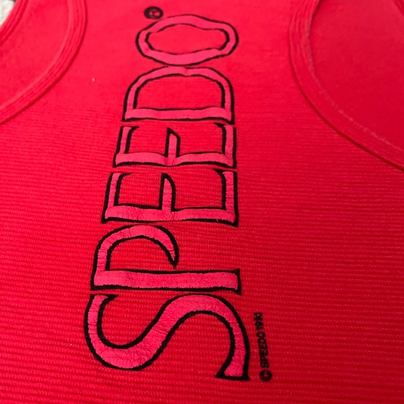 Vintage 1993 Speedo Muscle Tank Top, Mens XL, Red Ribbed Single Stitch Tank USA - Picture 5 of 10